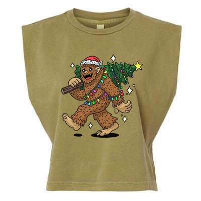 Funny Bigfoot Carrying Christmas Tree Holiday Sasquatch Garment-Dyed Women's Muscle Tee