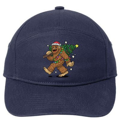 Funny Bigfoot Carrying Christmas Tree Holiday Sasquatch 7-Panel Snapback Hat