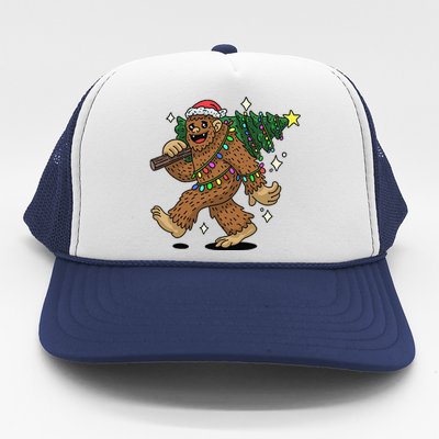 Funny Bigfoot Carrying Christmas Tree Holiday Sasquatch Trucker Hat