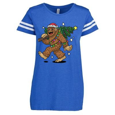 Funny Bigfoot Carrying Christmas Tree Holiday Sasquatch Enza Ladies Jersey Football T-Shirt