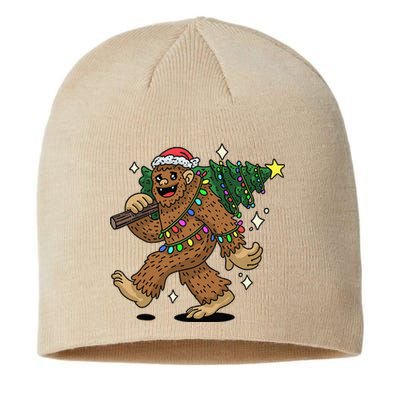 Funny Bigfoot Carrying Christmas Tree Holiday Sasquatch Sustainable Beanie