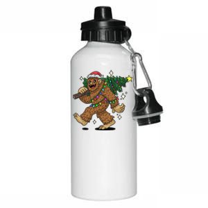 Funny Bigfoot Carrying Christmas Tree Holiday Sasquatch Aluminum Water Bottle