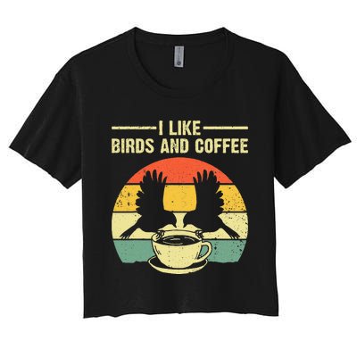 Funny Birds Coffee Design For Men Women Bird Lover Coffee Women's Crop Top Tee