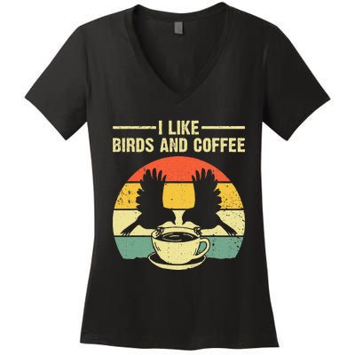 Funny Birds Coffee Design For Men Women Bird Lover Coffee Women's V-Neck T-Shirt