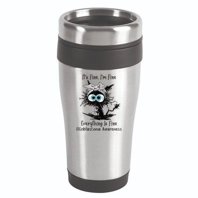 Funny Black Cat Its Fine IM Fine Glioblastoma Awareness 16oz Travel Tumbler