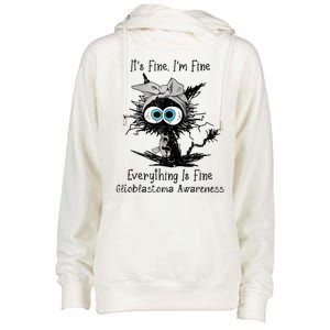 Funny Black Cat Its Fine IM Fine Glioblastoma Awareness Womens Funnel Neck Pullover Hood