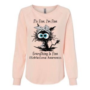 Funny Black Cat Its Fine IM Fine Glioblastoma Awareness Womens California Wash Sweatshirt