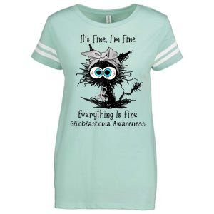 Funny Black Cat Its Fine IM Fine Glioblastoma Awareness Enza Ladies Jersey Football T-Shirt