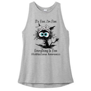 Funny Black Cat Its Fine IM Fine Glioblastoma Awareness Ladies PosiCharge Tri-Blend Wicking Tank