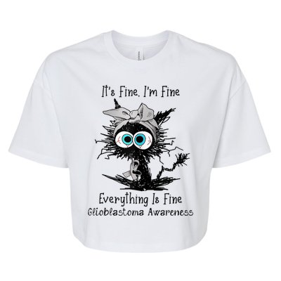 Funny Black Cat Its Fine IM Fine Glioblastoma Awareness Bella+Canvas Jersey Crop Tee