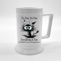 Funny Black Cat Its Fine IM Fine Glioblastoma Awareness Beer Stein