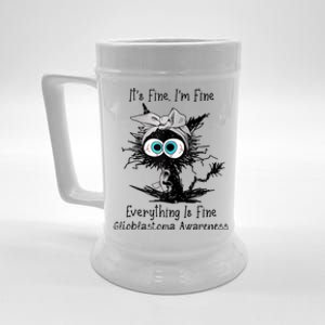 Funny Black Cat Its Fine IM Fine Glioblastoma Awareness Beer Stein