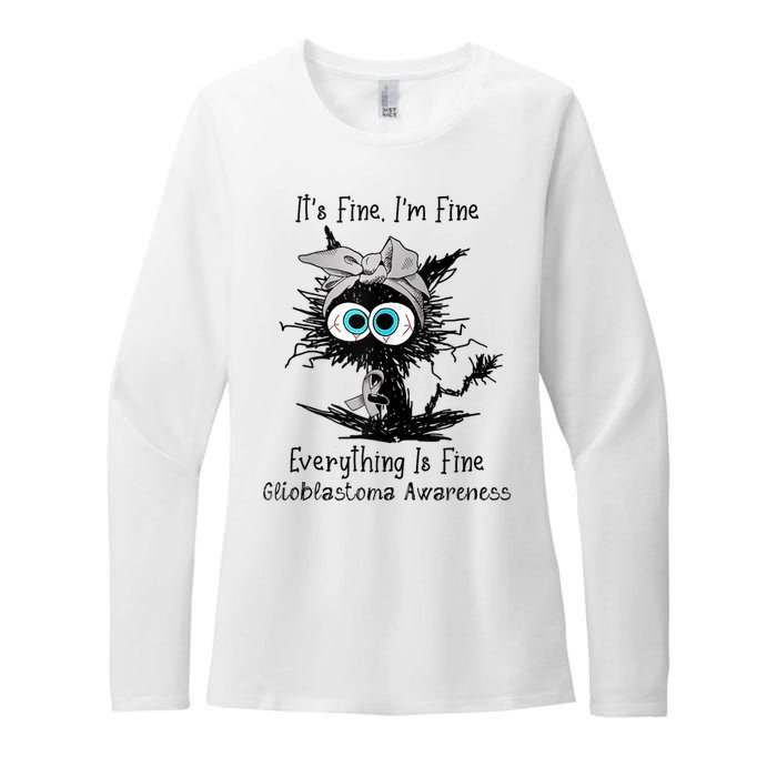 Funny Black Cat Its Fine IM Fine Glioblastoma Awareness Womens CVC Long Sleeve Shirt