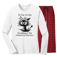 Funny Black Cat Its Fine IM Fine Glioblastoma Awareness Women's Long Sleeve Flannel Pajama Set 