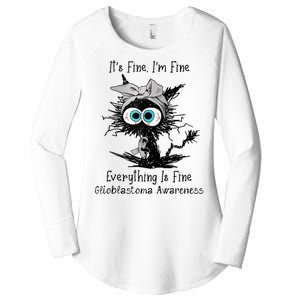 Funny Black Cat Its Fine IM Fine Glioblastoma Awareness Women's Perfect Tri Tunic Long Sleeve Shirt