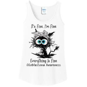 Funny Black Cat Its Fine IM Fine Glioblastoma Awareness Ladies Essential Tank