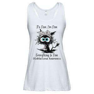 Funny Black Cat Its Fine IM Fine Glioblastoma Awareness Ladies Essential Flowy Tank