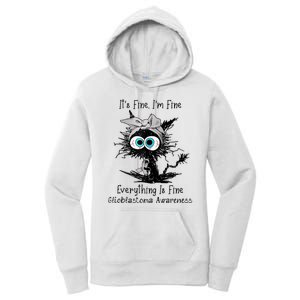 Funny Black Cat Its Fine IM Fine Glioblastoma Awareness Women's Pullover Hoodie