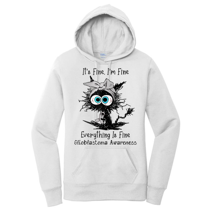 Funny Black Cat Its Fine IM Fine Glioblastoma Awareness Women's Pullover Hoodie