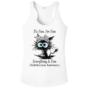 Funny Black Cat Its Fine IM Fine Glioblastoma Awareness Ladies PosiCharge Competitor Racerback Tank