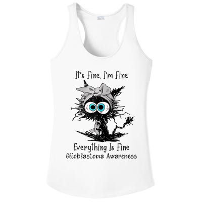 Funny Black Cat Its Fine IM Fine Glioblastoma Awareness Ladies PosiCharge Competitor Racerback Tank