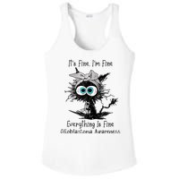 Funny Black Cat Its Fine IM Fine Glioblastoma Awareness Ladies PosiCharge Competitor Racerback Tank