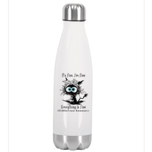 Funny Black Cat Its Fine IM Fine Glioblastoma Awareness Stainless Steel Insulated Water Bottle