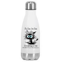 Funny Black Cat Its Fine IM Fine Glioblastoma Awareness Stainless Steel Insulated Water Bottle