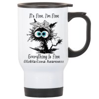 Funny Black Cat Its Fine IM Fine Glioblastoma Awareness Stainless Steel Travel Mug