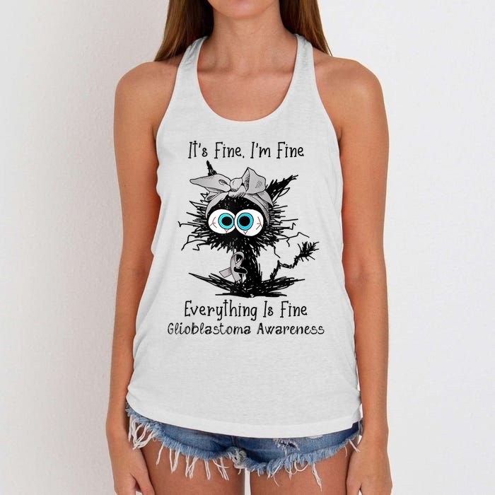 Funny Black Cat Its Fine IM Fine Glioblastoma Awareness Women's Knotted Racerback Tank