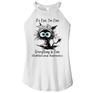 Funny Black Cat Its Fine IM Fine Glioblastoma Awareness Women's Perfect Tri Rocker Tank