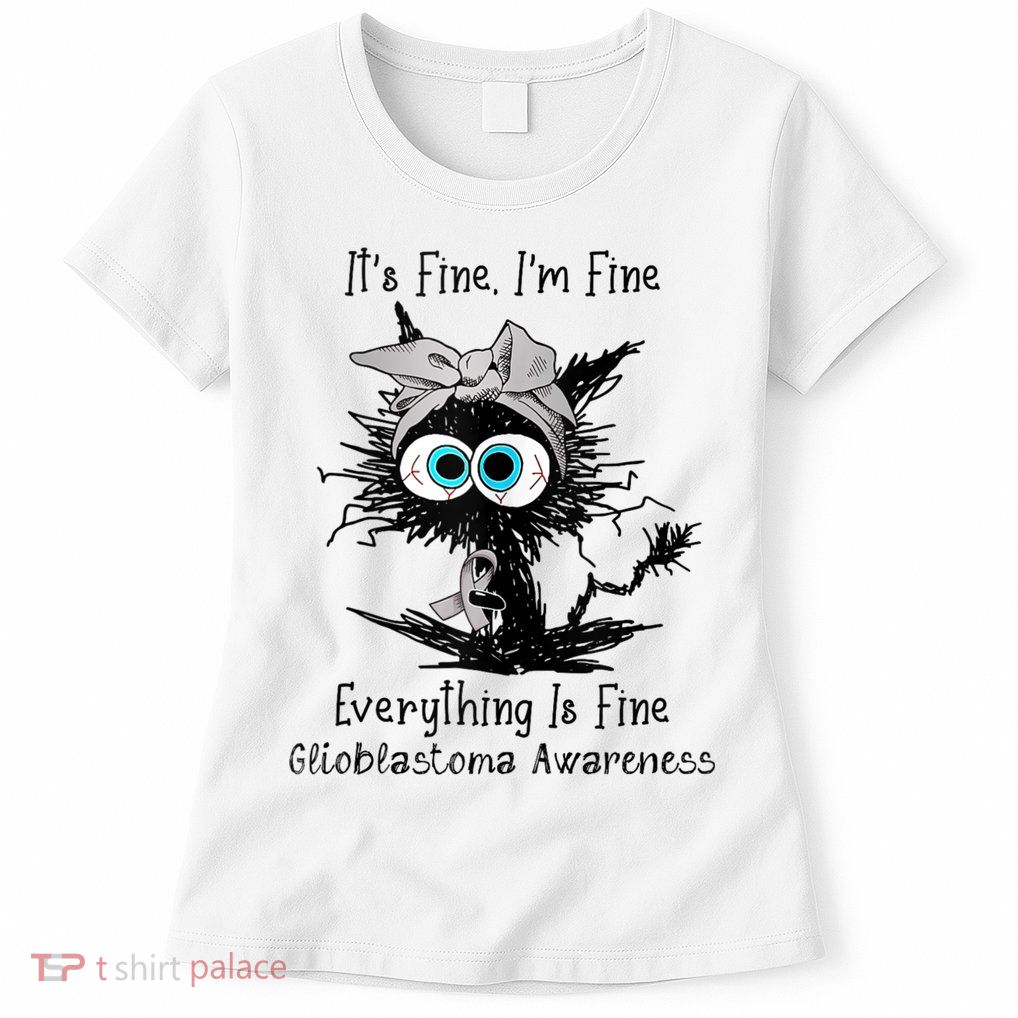 Funny Black Cat Its Fine IM Fine Glioblastoma Awareness Womens T-Shirt