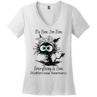 Funny Black Cat Its Fine IM Fine Glioblastoma Awareness Women's V-Neck T-Shirt