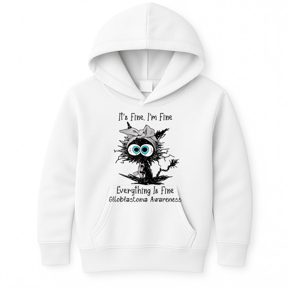 Funny Black Cat Its Fine IM Fine Glioblastoma Awareness Kids Hoodie