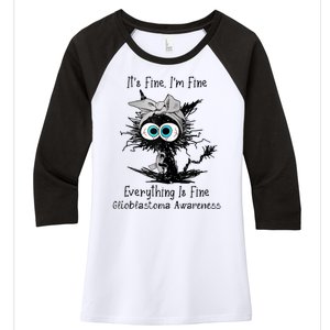 Funny Black Cat Its Fine IM Fine Glioblastoma Awareness Women's Tri-Blend 3/4-Sleeve Raglan Shirt