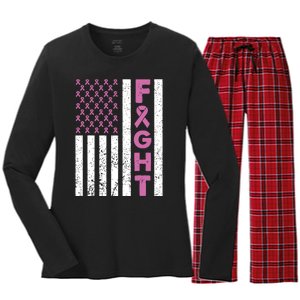 Fight Breast Cancer Breast Cancer Awareness Items Women's Long Sleeve Flannel Pajama Set 