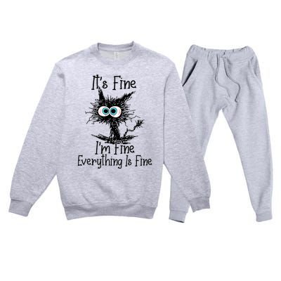 Funny Black Cat It's Fine I'm Fine Everything Is Fine Premium Crewneck Sweatsuit Set