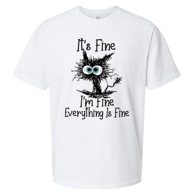 Funny Black Cat It's Fine I'm Fine Everything Is Fine Sueded Cloud Jersey T-Shirt