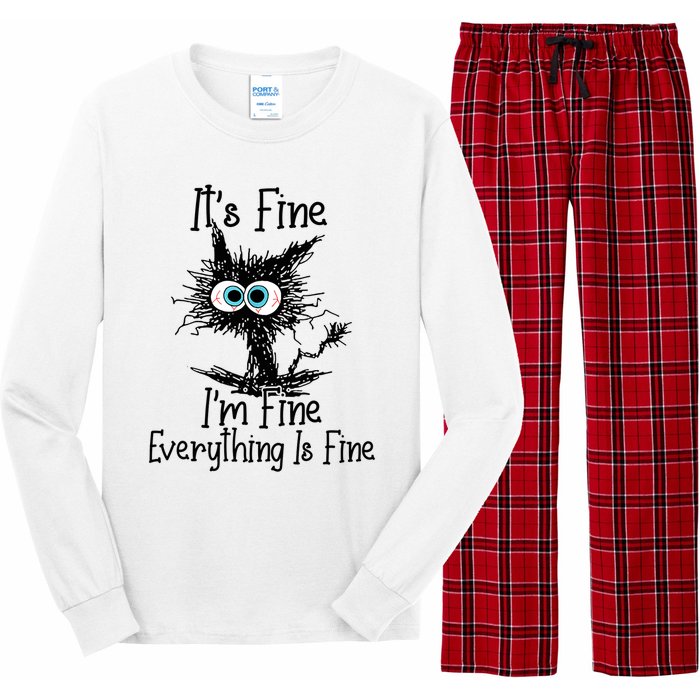 Funny Black Cat It's Fine I'm Fine Everything Is Fine Long Sleeve Pajama Set