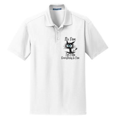 Funny Black Cat It's Fine I'm Fine Everything Is Fine Dry Zone Grid Polo