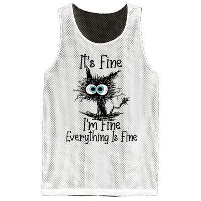 Funny Black Cat It's Fine I'm Fine Everything Is Fine Mesh Reversible Basketball Jersey Tank