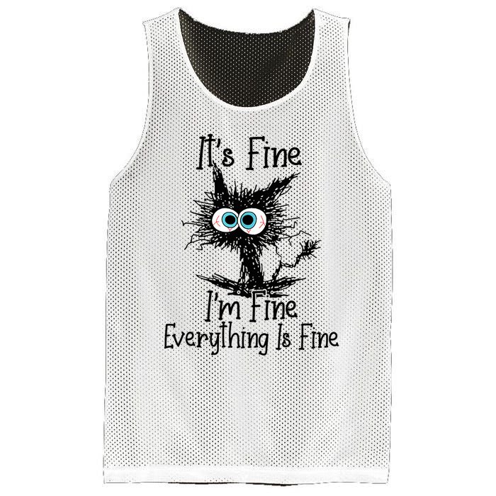 Funny Black Cat It's Fine I'm Fine Everything Is Fine Mesh Reversible Basketball Jersey Tank