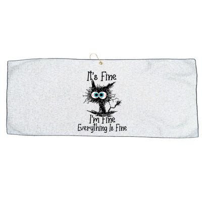 Funny Black Cat It's Fine I'm Fine Everything Is Fine Large Microfiber Waffle Golf Towel