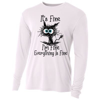 Funny Black Cat It's Fine I'm Fine Everything Is Fine Cooling Performance Long Sleeve Crew