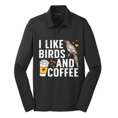 Funny Birds Coffee Design For Men Women Bird Lover Coffee Silk Touch Performance Long Sleeve Polo