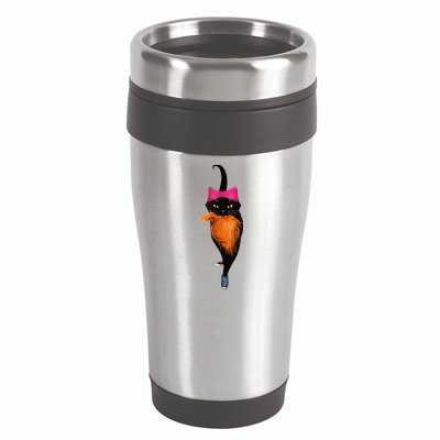 Funny Black Cat Lady With Chucks Trump Hair Vote Kamala 2024 16oz Travel Tumbler