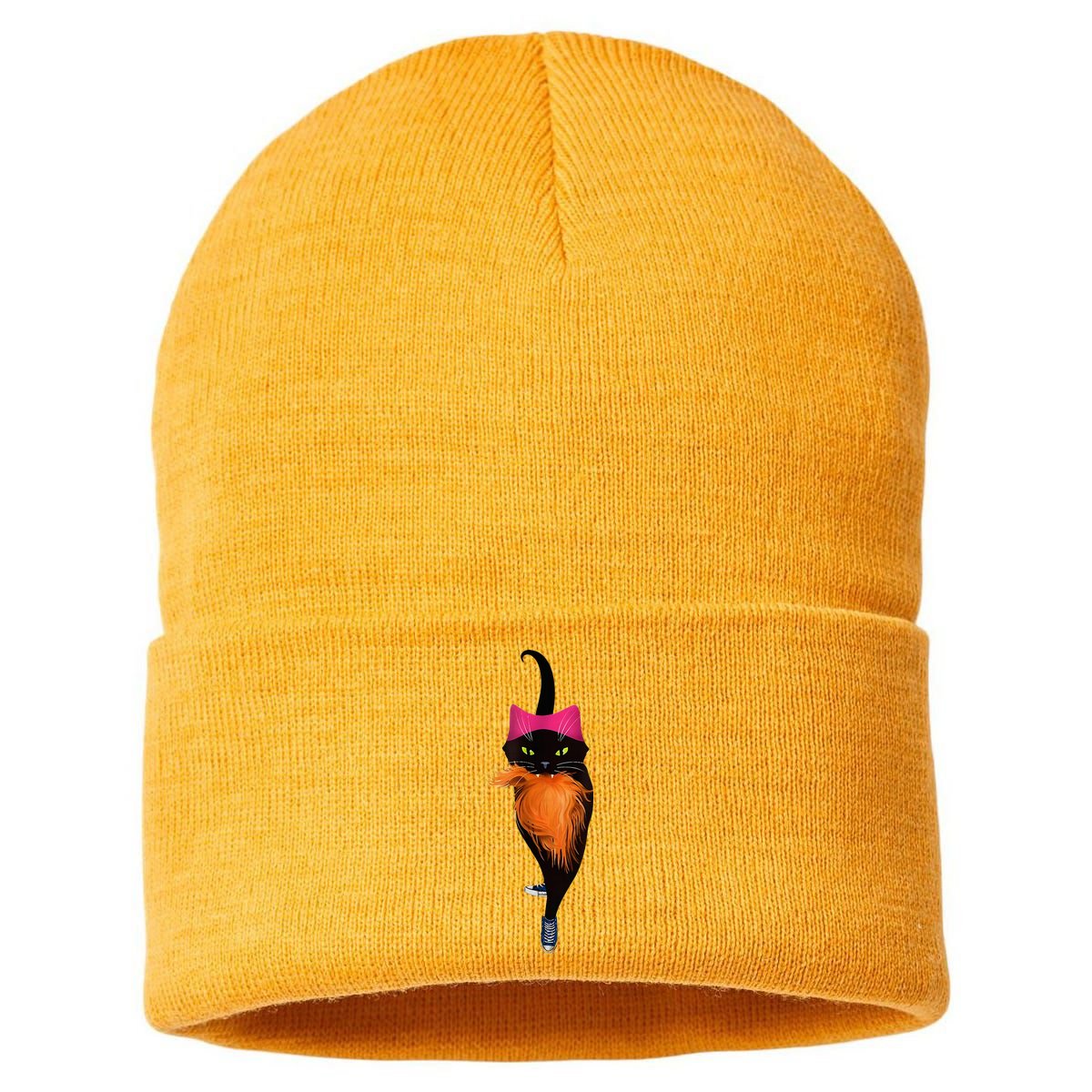 Funny Black Cat Lady With Chucks Trump Hair Vote Kamala 2024 Sustainable Knit Beanie