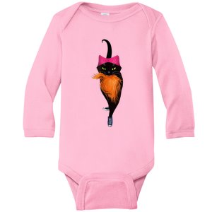 Funny Black Cat Lady With Chucks Trump Hair Vote Kamala 2024 Baby Long Sleeve Bodysuit