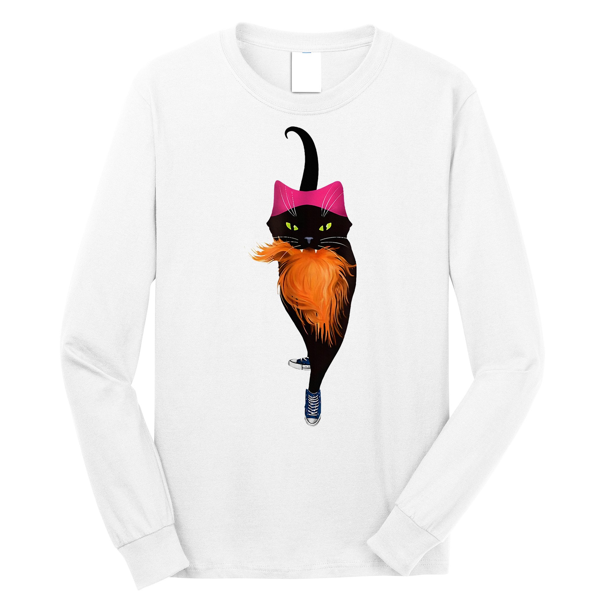 Funny Black Cat Lady With Chucks Trump Hair Vote Kamala 2024 Long Sleeve Shirt