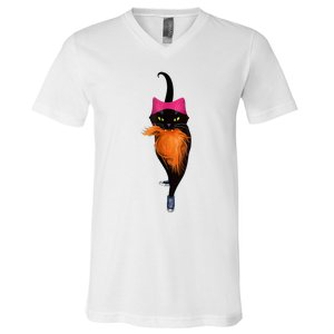 Funny Black Cat Lady With Chucks Trump Hair Vote Kamala 2024 V-Neck T-Shirt